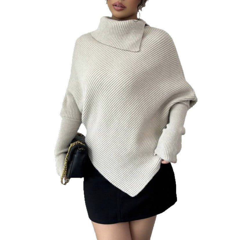 Femme pull en tricot oversize avec col montant et forme asymétrique Chic und Stil