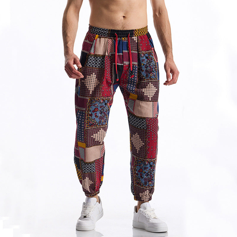 Men's casual pants with colorful pattern and elastic waistband Chic und Stil