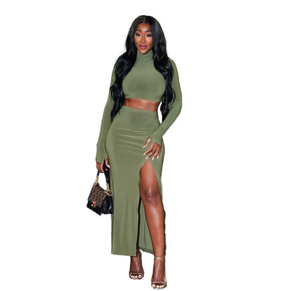 Dames Élégant Ensemble Maxi Deux Pièces Longues Manches Chic und Stil