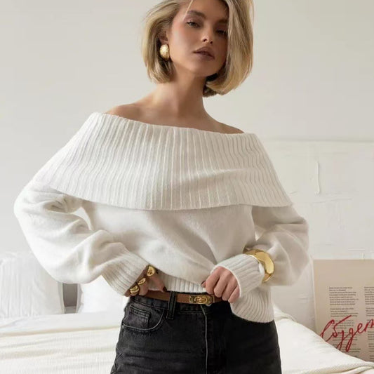 Pull élégant pour femmes avec col large en côtes et matériau doux Chic und Stil