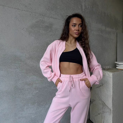 Dames Ensemble de sport en polaire avec fermeture éclair intégrale et poches latérales pratiques Chic und Stil