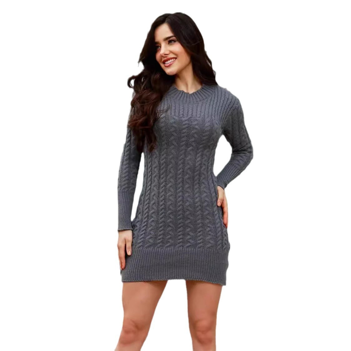 Robe en tricot pour femmes avec un motif de tresses artistique et une coupe ajustée Chic und Stil