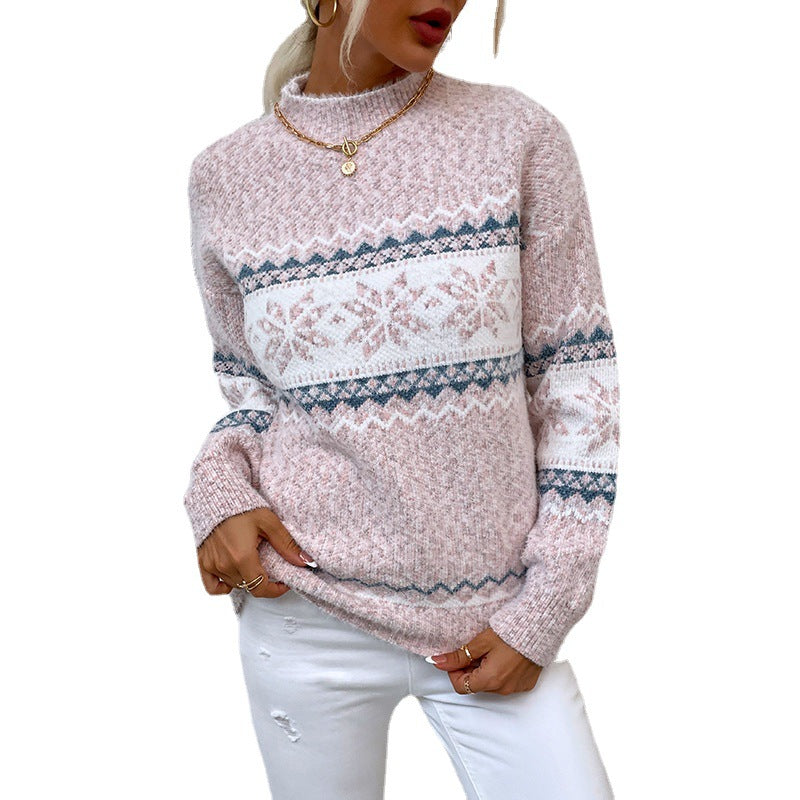 Dames Pull-over en peluche surdimensionné avec motif de Noël et col montant Chic und Stil