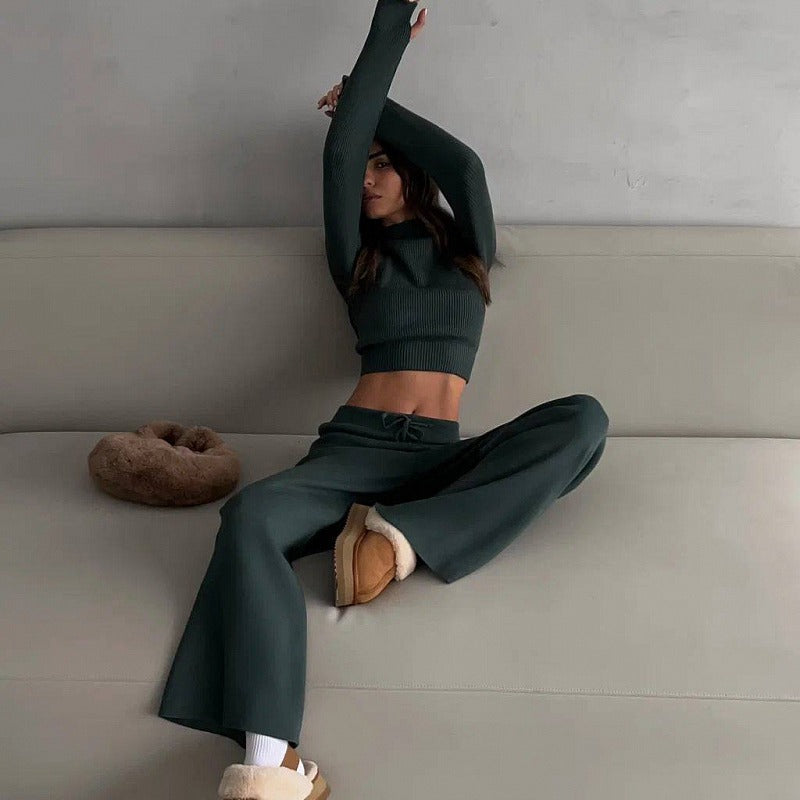 Trendy ribbed set for women with cropped top and wide pants Chic and Style