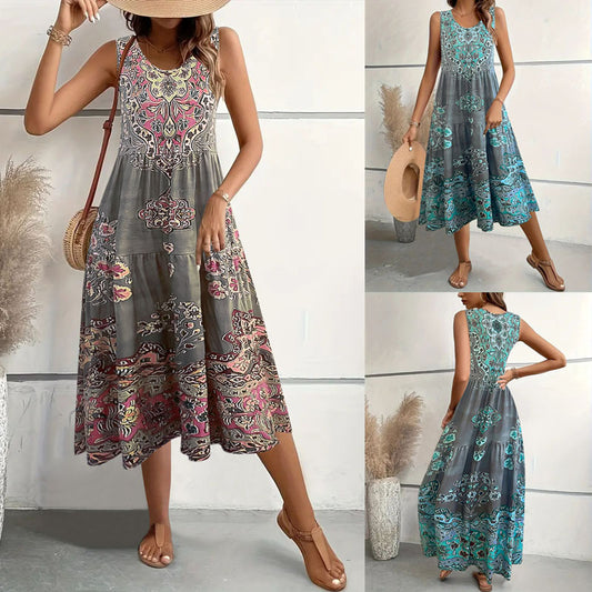 Robe maxi femme avec motif ethnique ludique et coupe fluide Chic und Stil
