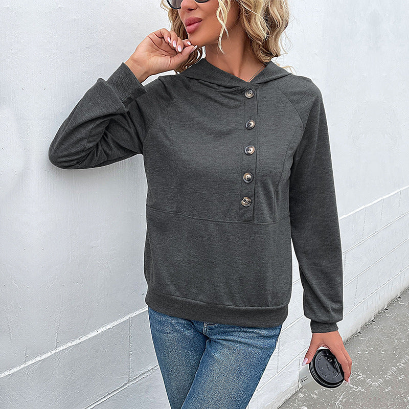Pull à capuche décontracté pour femmes avec patte de boutonnage et coton de haute qualité Chic und Stil
