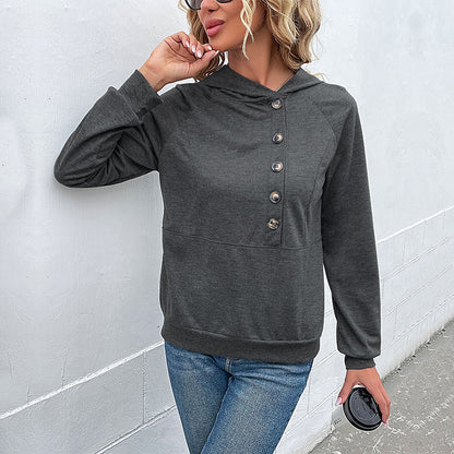 Pull à capuche décontracté pour femmes avec patte de boutonnage et coton de haute qualité Chic und Stil