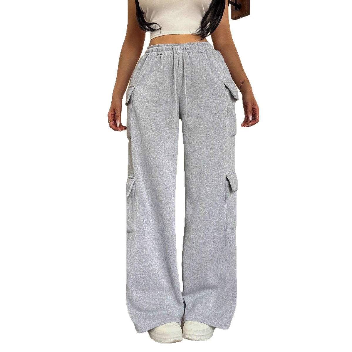 Wide cargo pants for women with side pockets and elastic waistband Chic und Stil