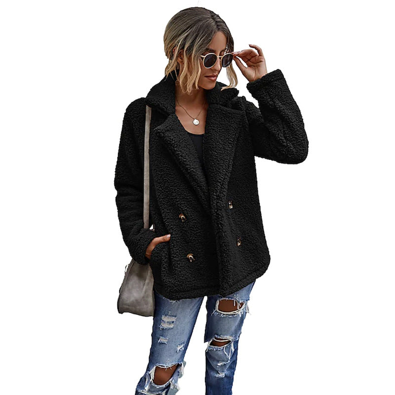 Dames Blazer en fausse fourrure à double boutonnage Chic und Stil