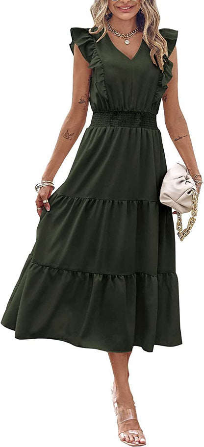 Robe maxi pour femmes avec détails en volants et taille élastique Chic und Stil