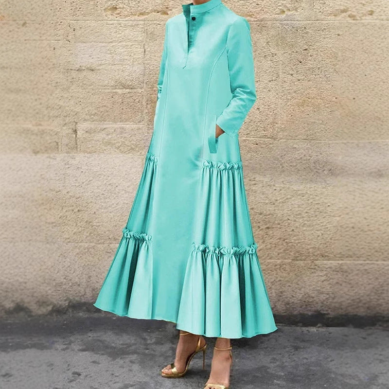 Dames Élégante Robe Maxi avec Ourlet Volant Chic und Stil