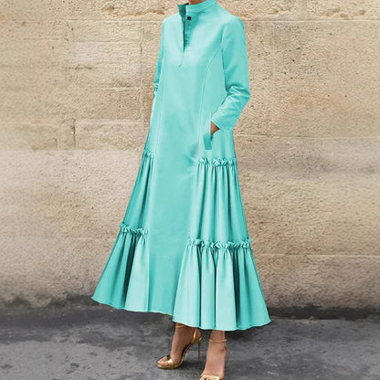 Dames Élégante Robe Maxi avec Ourlet Volant Chic und Stil