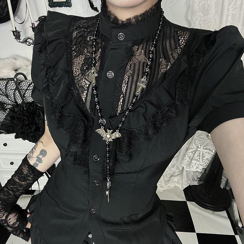 Chemisier à volants en dentelle gothique pour dames Chic und Stil