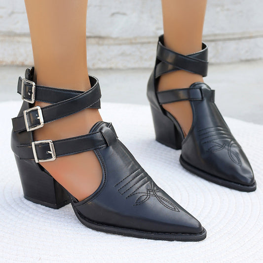 Bottines à talons hauts pour femmes avec des bretelles uniques et un talon décoré Chic und Stil