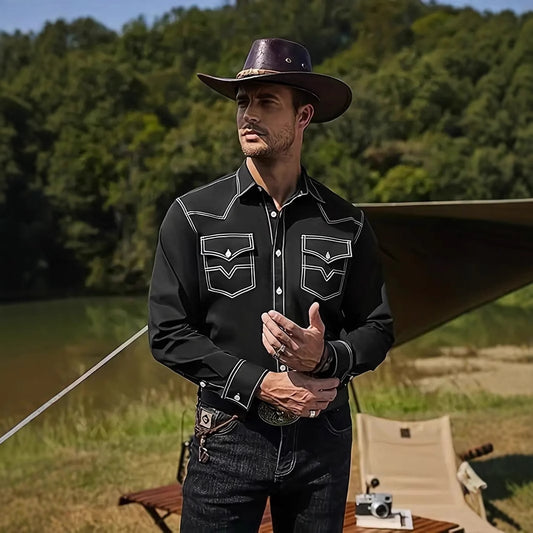 Chemise western pour hommes avec des coutures contrastantes et des poches poitrine Chic und Stil