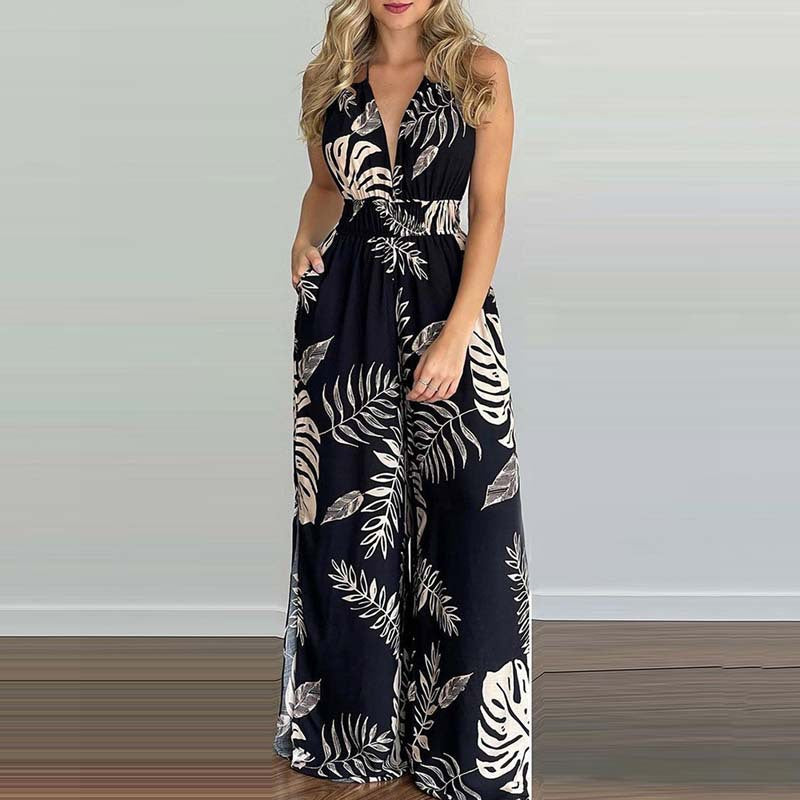 Combinaison halter femme avec jambes larges et fentes latérales Chic und Stil