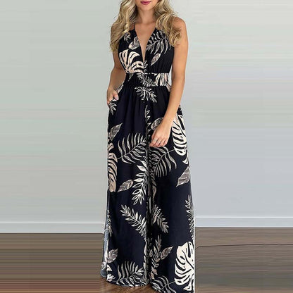 Combinaison halter femme avec jambes larges et fentes latérales Chic und Stil