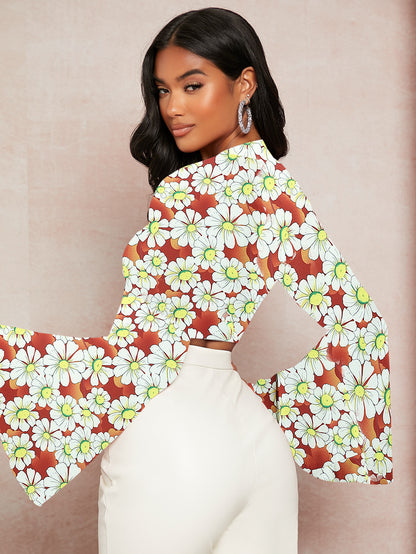 Chemisier pour femmes avec motif floral et manches évasées Chic und Stil