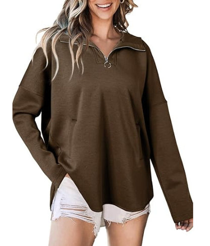 Pull en gros classique pour femmes avec demi-fermeture éclair et poches latérales Chic und Stil
