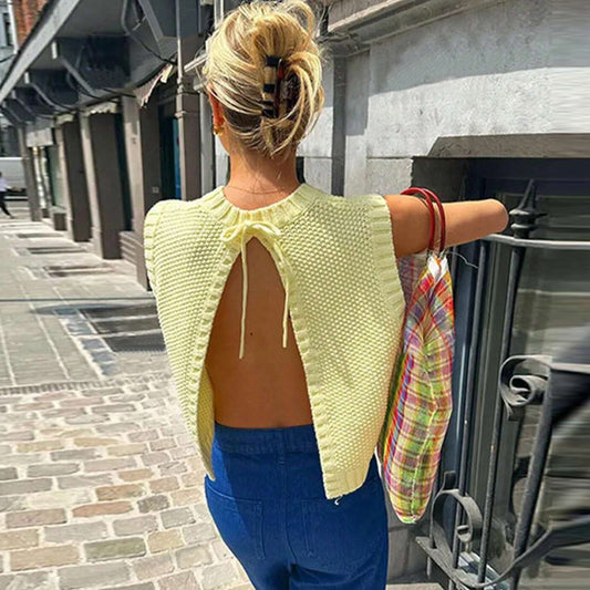 Pull en tricot à la mode pour femmes avec dos ouvert et détails de lacets Chic und Stil