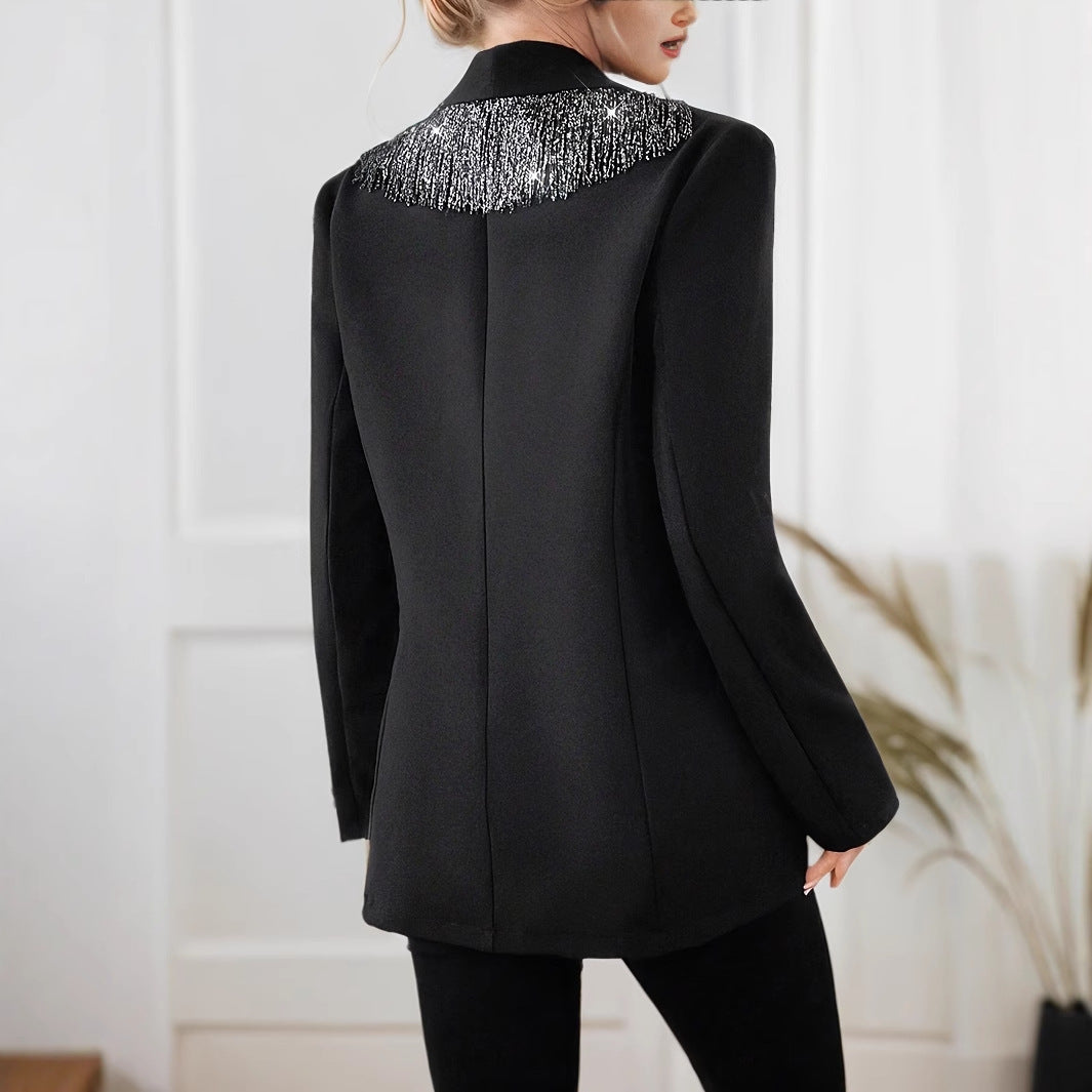 Dames élégant blazer avec garniture à franges scintillantes Chic und Stil
