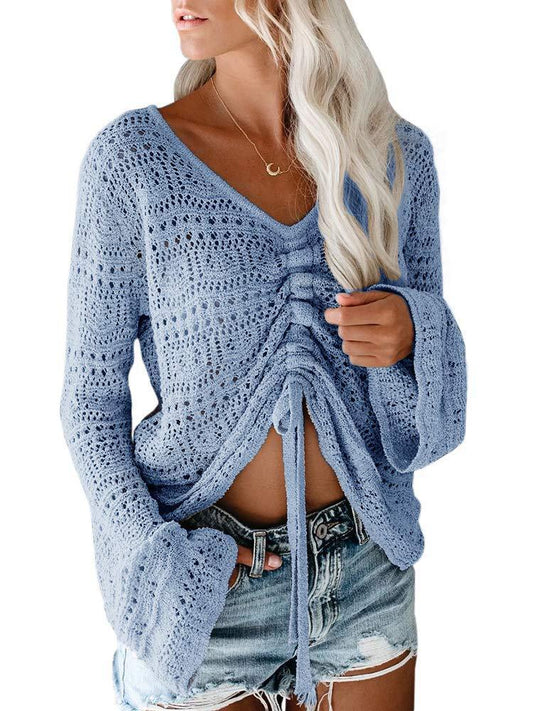 Femme pull à col V tendance avec fronces Chic und Stil