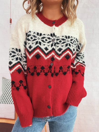Dames pull-over en tricot doux avec un grand motif et un excellent finition Chic und Stil
