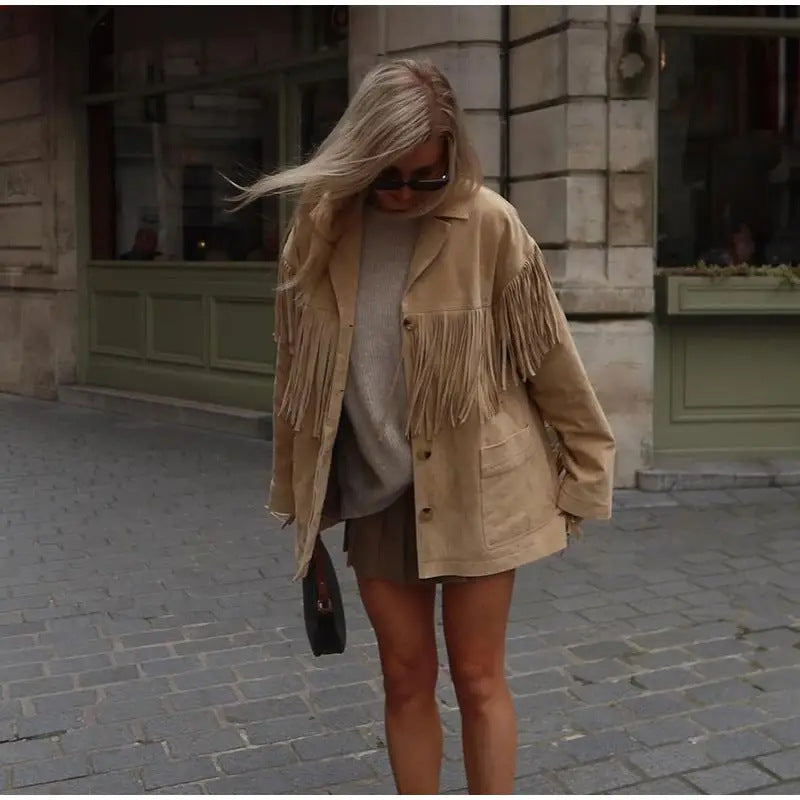 Veste en suède pour femmes avec franges Chic & Stil
