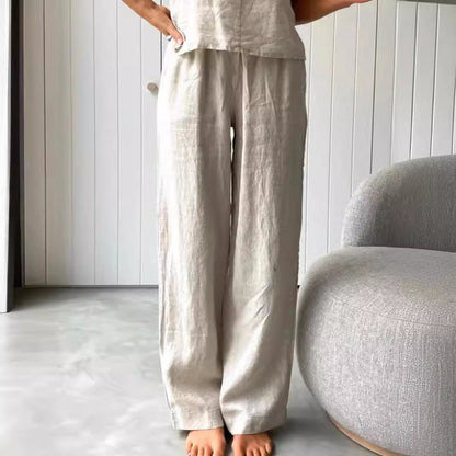 Casual linen set for women with strapless blouse and wide leg pants Chic and Style