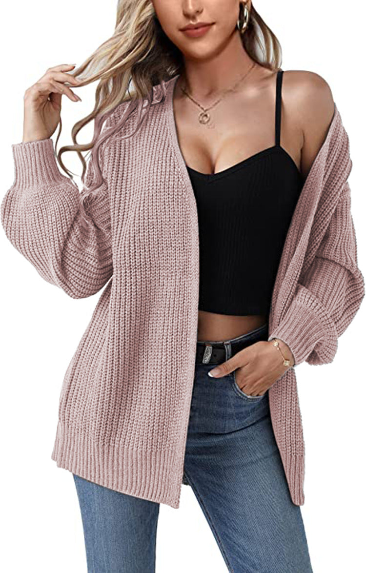 Dames Gros Pull Cardigan avec Fronces Ouvertes et Coupe Décontractée Chic und Stil