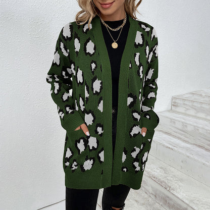 Veste en tricot à motifs léopard pour femmes avec poches pratiques Chic und Stil