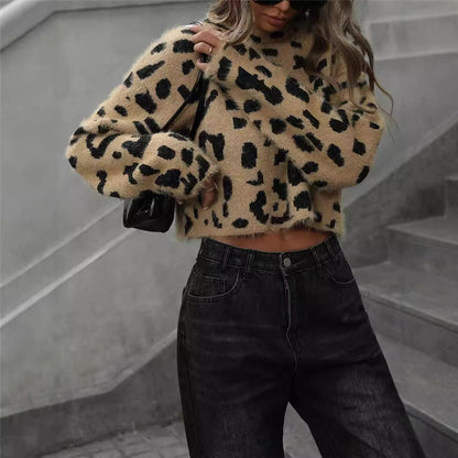 Dames Pull en laine douce en léopard Chic und Stil