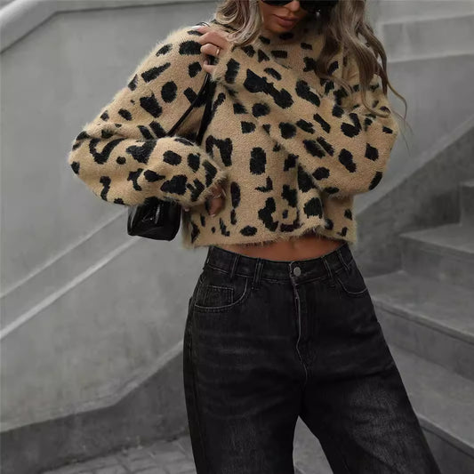 Dames Pull en laine douce en léopard Chic und Stil