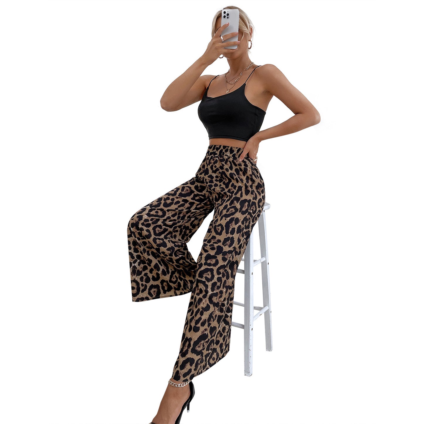 Wide-leg Palazzo pants for women with a modern leopard pattern Chic and Style
