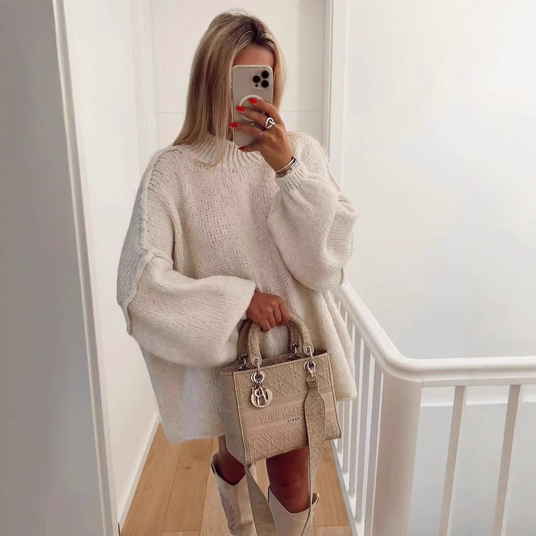 Dames Grand pull avec col haut et manches ballon Chic und Stil