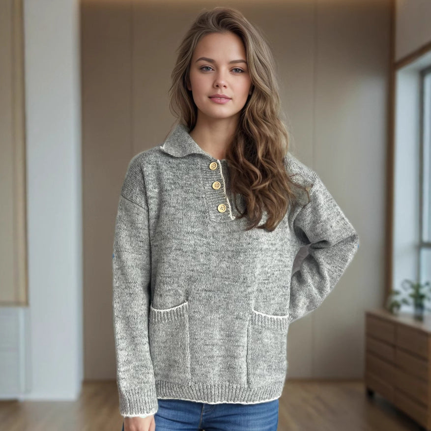 Pull femme avec col contrasté et boutons décoratifs Chic und Stil