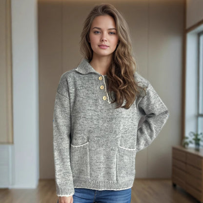 Pull femme avec col contrasté et boutons décoratifs Chic und Stil