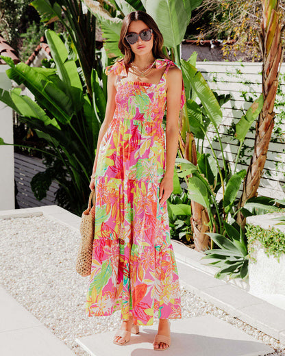 Chic and stylish tropical leaf print maxi dress for women