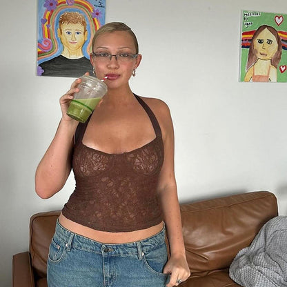 Tops courts à bretelles en dentelle pour femmes Chic und Stil 1751515844