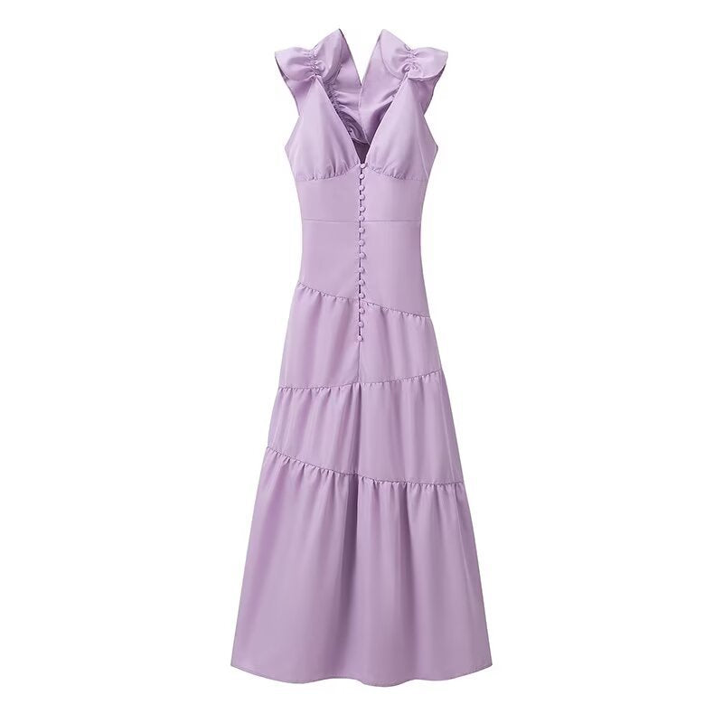 Robe maxi pour femmes avec un design de volants flottants et un élégant décolleté en V Chic und Stil