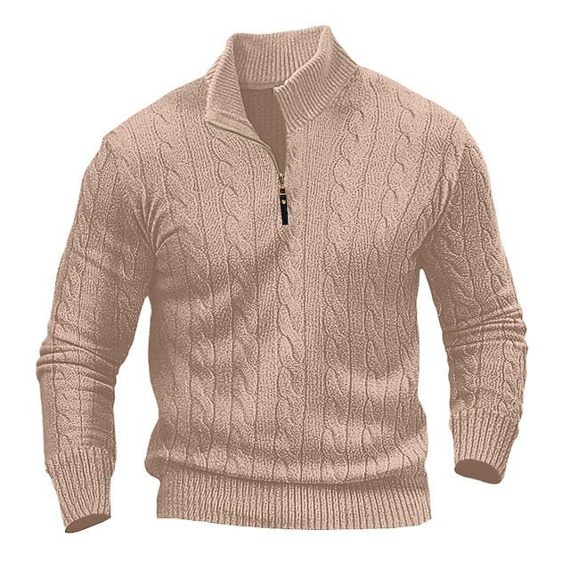 Pull en tricot stylé pour hommes avec col mi-ouvert et motif torsadé Chic und Stil