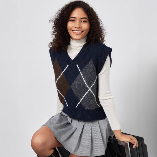 Pull en tricot pour dames avec un motif losange moderne Chic und Stil