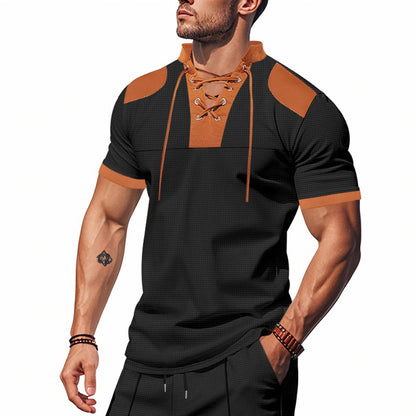 Chemise à manches courtes pour hommes avec lacets et design structuré Chic und Stil