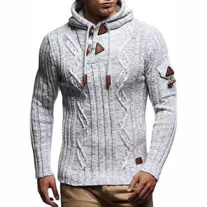 Pull en gros tricot pour hommes avec capuche et détails de lacets décoratifs Chic und Stil