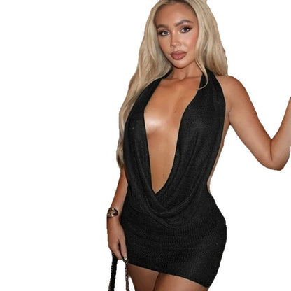 Femme Robe de Plage Élégante avec Décolleté en V Profond et Accents Scintillants Chic und Stil