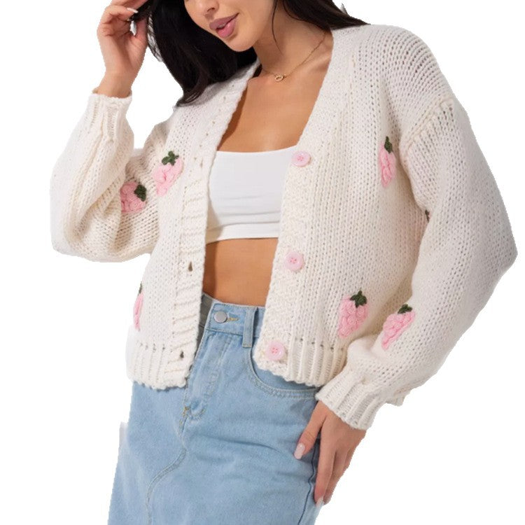 Dame cardigan avec design floral brodé et bord côtelé Chic und Stil