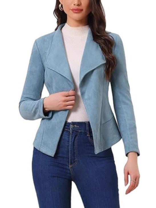 Blazer en simili cuir pour femmes avec coupe décontractée et revers tendance Chic und Stil