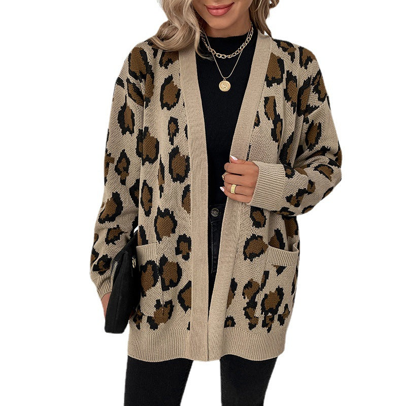 Veste en tricot à motifs léopard pour femmes avec poches pratiques Chic und Stil