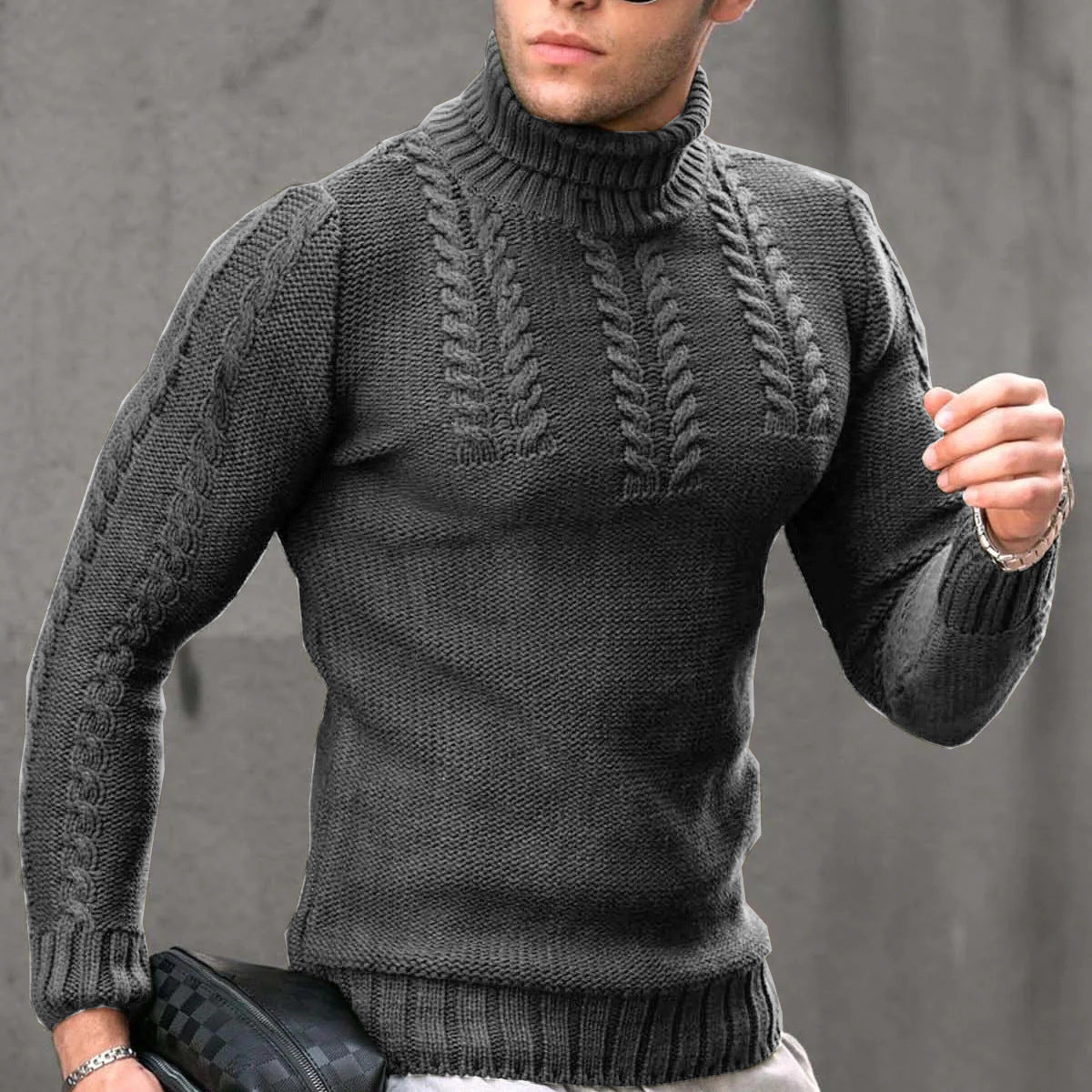 Pull-over en tricot pour hommes avec col montant Chic und Stil