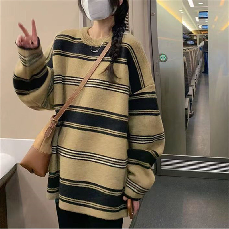 Pull en tricot décontracté pour femmes avec des rayures maritimes et une coupe ample Chic und Stil